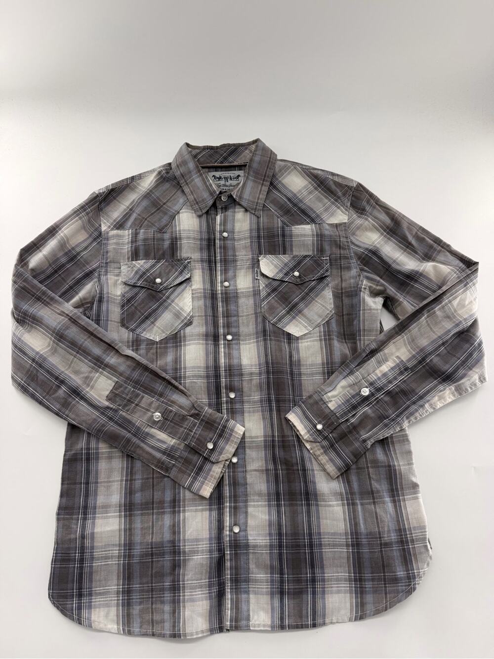 Levi’s Plaid Grey Pearl Button Shirt Men’s Long Sleeve Western Medium